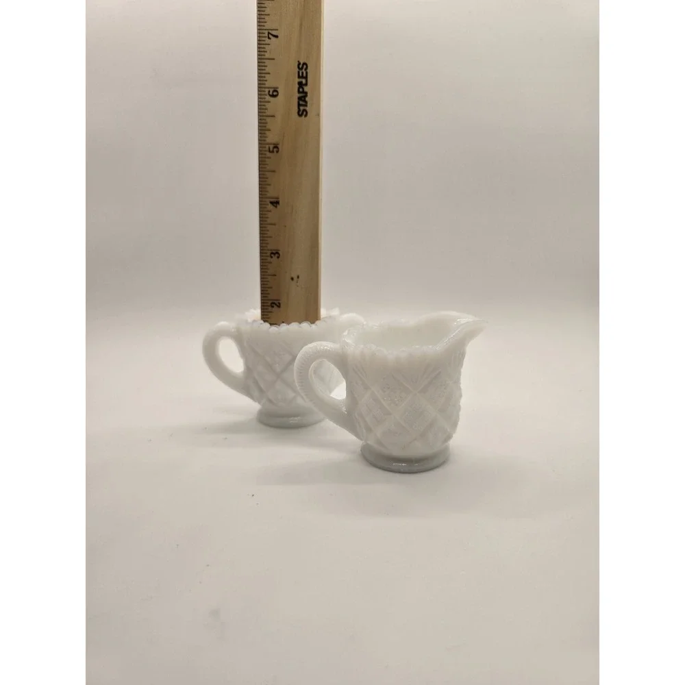 Milk Glass Westmoreland Creamer and Sugar‎ Bowl Old Quilt Pattern